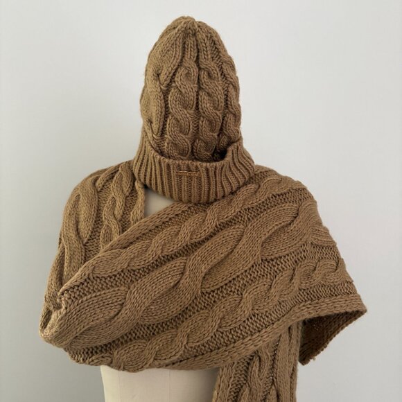 MICHAEL Michael Kors Women's Cable Knit Scarf and Beanie Set Camel - Picture 3 of 5